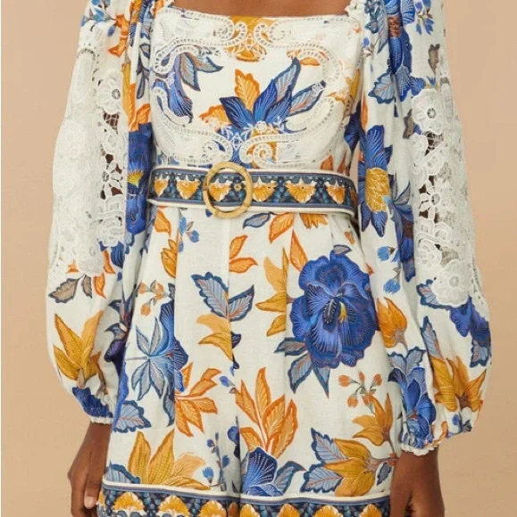 Farm Rio Bold Floral Dress with Blue and yellow - Picture 3 of 3